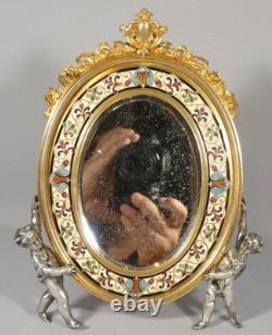 House A Giroux, mirror with enamels in champlevé bronze, 19th century