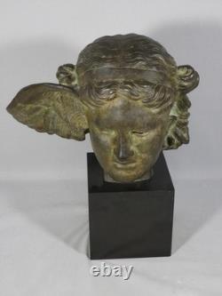 Hypnos, God of Sleep, bronze head and marble base, 19th century