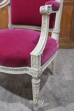 Important Living Room Louis XVI Style White Lacquered Wood Late Nineteenth Century Era