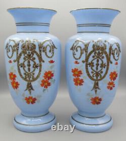 Important Pair Of Blue Opaline Vases And Golden Nets Epoque Xixth