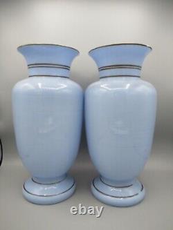 Important Pair of Blue Opaline Vases with Gilded Trim, 19th Century