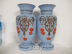 Important Pair of Blue Opaline Vases with Gilded Trim, 19th Century