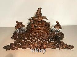 Ink Wood Carved Black Forest Bird And Its Nest Era Xixth Century