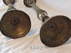 Interesting Pair of Large Silver-Plated Candle Holders Early 19th Century