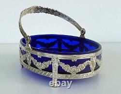 JARDINIERE Solid Silver & Blue Crystal Basket from the Napoleon III XIX Century
