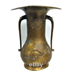 Japanese bronze baluster vase with heron and tortoise decoration, Meiji period, late 19th century
