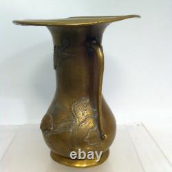 Japanese bronze baluster vase with heron and tortoise decoration, Meiji period, late 19th century