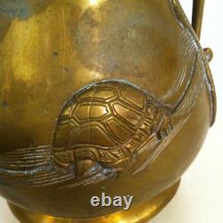 Japanese bronze baluster vase with heron and tortoise decoration, Meiji period, late 19th century