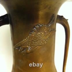 Japanese bronze baluster vase with heron and tortoise decoration, Meiji period, late 19th century