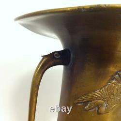 Japanese bronze baluster vase with heron and tortoise decoration, Meiji period, late 19th century