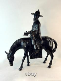 Japanese bronze statue, late 19th century Meiji era, the sage Toba on his mule