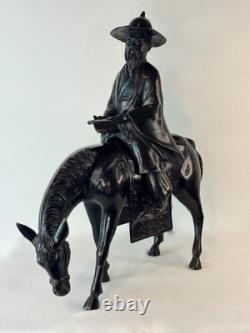 Japanese bronze statue, late 19th century Meiji era, the sage Toba on his mule