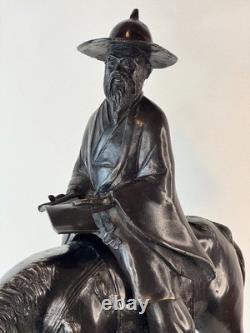 Japanese bronze statue, late 19th century Meiji era, the sage Toba on his mule