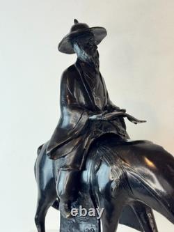 Japanese bronze statue, late 19th century Meiji era, the sage Toba on his mule