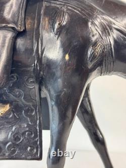Japanese bronze statue, late 19th century Meiji era, the sage Toba on his mule