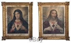 Jesus And Mary Pair Of Golden Frame Engravings Xixth