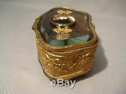 Jewelry Box In Gilded Brass And Porcelain Miniature Xixth Century