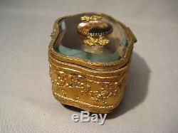 Jewelry Box In Gilded Brass And Porcelain Miniature Xixth Century