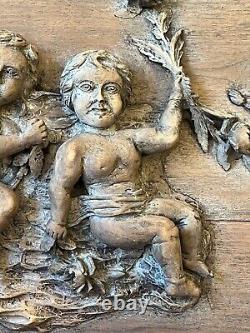 Jolie Bas-relief Ancien, Époque Xixème Siècle, Décor Louis Xvi, Angelots