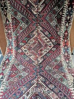 Kilim Caucasian Carpet, Wool, Age 19th