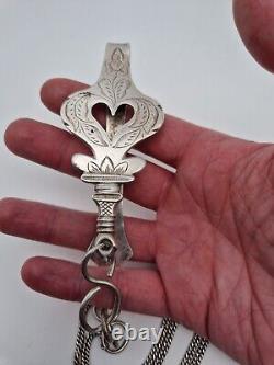 LARGE ANTIQUE SILVER CHATELAINE WITH SOLID SILVER SCISSORS FROM THE 19th CENTURY