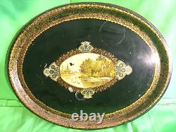 LARGE PAINTED TIN PLATTER 19th CENTURY NAPOLEON III PERIOD