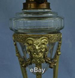 Lamp Oil Athenian Bronze And Crystal Heads Rams Epoque Empire XIX