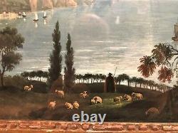 Landscape Gouache Painting At 19th Century Lake