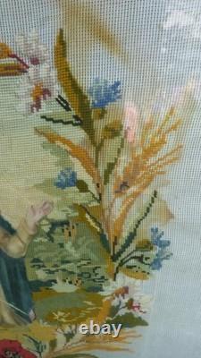 Large 19th-century embroidery of Saint Francis of Assisi in felt, period frame, 55 x 64.5