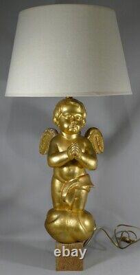 Large Angelot Lamp In Golden Wood, Epoque Xixth Century