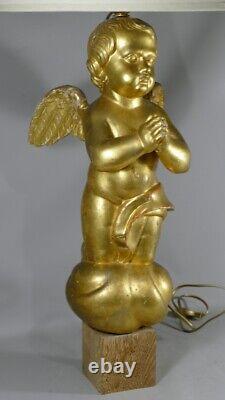 Large Angelot Lamp In Golden Wood, Epoque Xixth Century