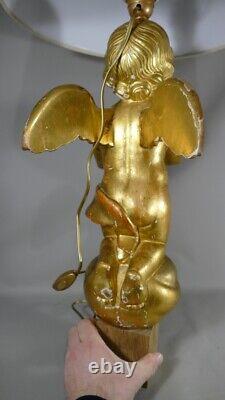 Large Angelot Lamp In Golden Wood, Epoque Xixth Century