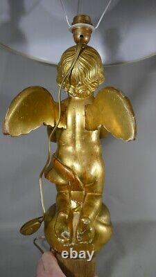 Large Angelot Lamp In Golden Wood, Epoque Xixth Century