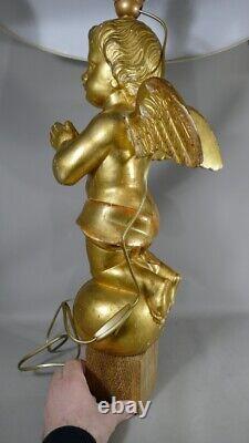 Large Angelot Lamp In Golden Wood, Epoque Xixth Century