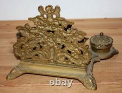 Large Antique Bronze Brass Inkwell Letter Holder with Angels from the 19th Century