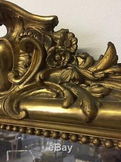 Large Antique Gilt Wood Mirror With Louis Philippe Nineteenth Century Leaf