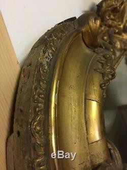 Large Antique Gilt Wood Mirror With Louis Philippe Nineteenth Century Leaf