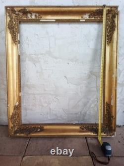 Large Antique Wooden and Gilded Stucco Frame with Scrollwork Decoration, Restoration Period, 87 x 74 cm