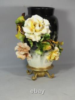 Large Bas-relief Flowered Majolica Vase, Edouard Gilles, 19th Century