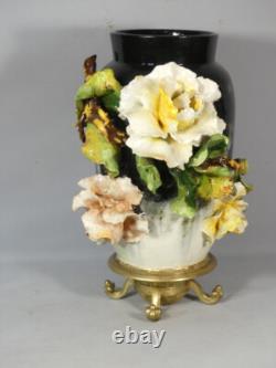 Large Bas-relief Flowered Majolica Vase, Edouard Gilles, 19th Century