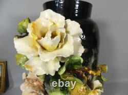 Large Bas-relief Flowered Majolica Vase, Edouard Gilles, 19th Century