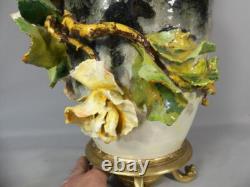 Large Bas-relief Flowered Majolica Vase, Edouard Gilles, 19th Century