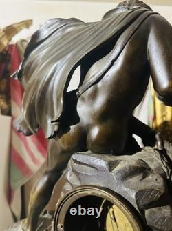 Large Castle Clock, 68 cm, Restoration Period, Bronze