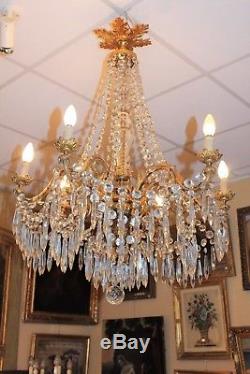 Large Chandelier In Gilded Bronze And Crystal Louis XVI Style Time Nineteenth Century