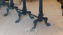 Large Garden Table With 4 Cast Iron Castings And White Marble, Xixth Time