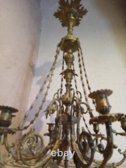Large Gilded Bronze Chandelier in Louis XVI Style, Late 19th Century, 6 Arms