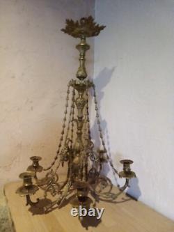 Large Gilded Bronze Chandelier in Louis XVI Style, Late 19th Century, 6 Arms
