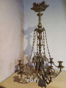 Large Gilded Bronze Chandelier in Louis XVI Style, Late 19th Century, 6 Arms