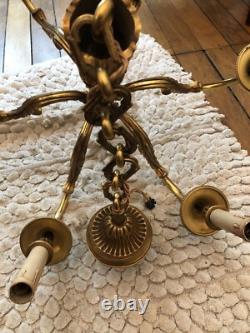 Large Gilded Bronze Chandelier in Louis XVI Style from the Late 19th Century with 6 Arms