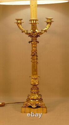 Large Gilt Bronze Candelabra Lamp from the Restoration Period, Early 19th Century